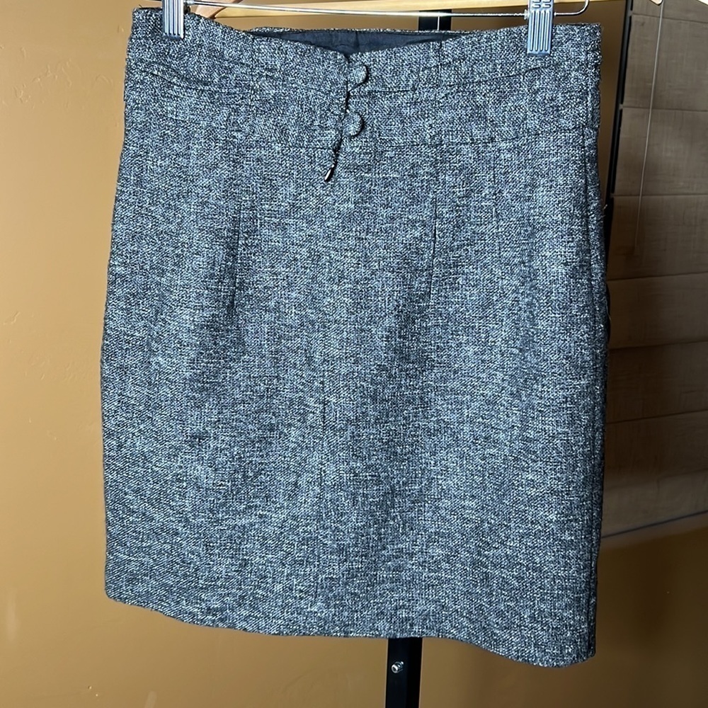 Nanette Lepore Wool Blend Tweed Mini Skirt Size 4 Black White Pleated Detail - Picture 6 of 10
